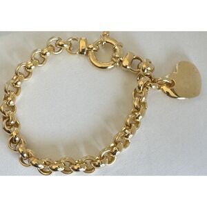 Veronese  Sterling SIlver Vermeil Rolo Chain Bracelet w/Heart Charm Size 8.5